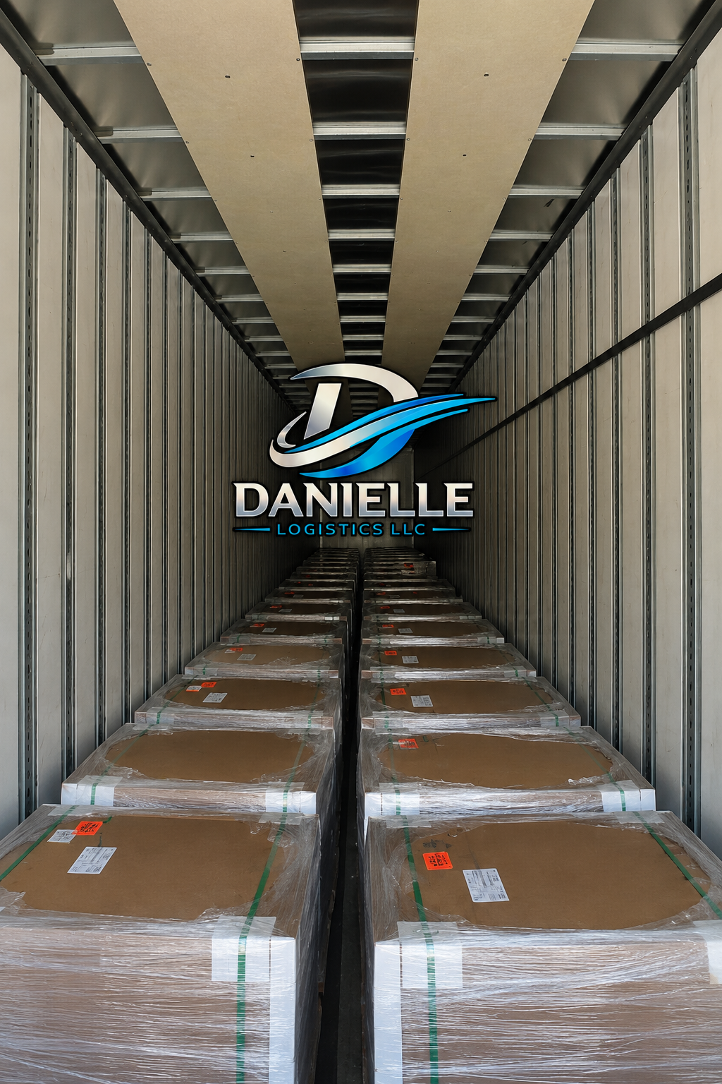 Danielle Logistics LLC dry van trailer fully loaded with palletized freight — 48-state delivery service from Charlotte, NC
